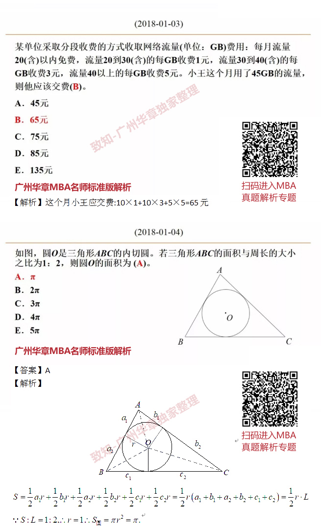 2018MBA数学真题答案及解析（雄松华章文字版）