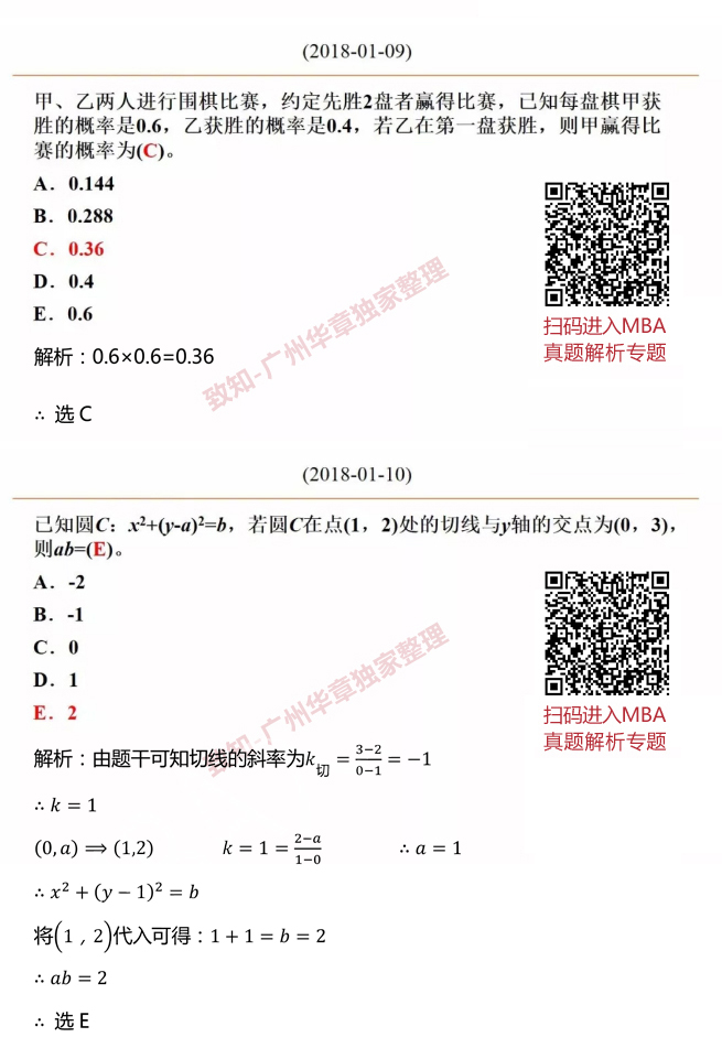 2018MBA数学真题答案及解析（雄松华章文字版）