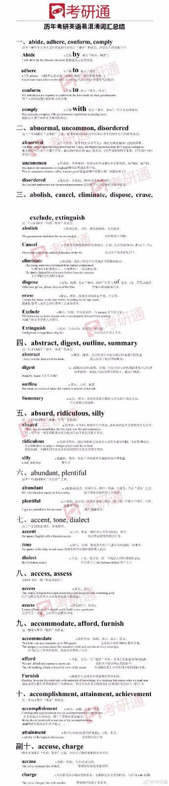 英语考研易混淆词汇汇总 英语考研易混淆词汇汇总