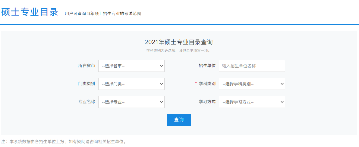 研招网已更新2021年硕士专业目录查询