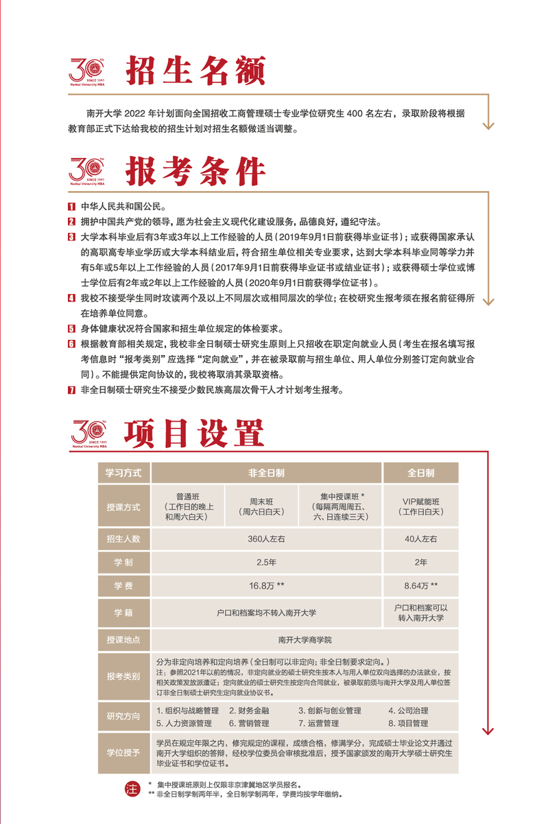 2022年南开大学工商管理硕士（MBA）招生简章