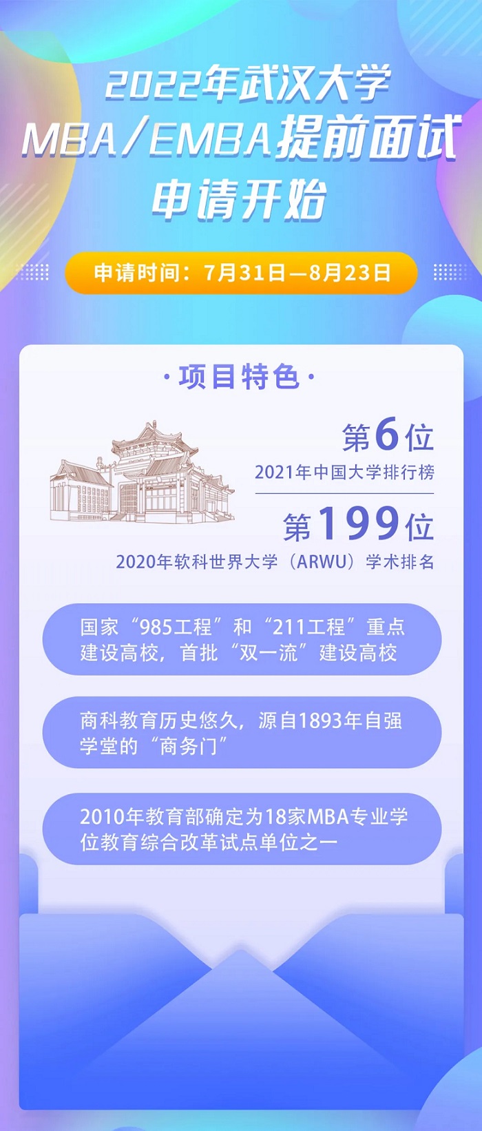 2022年武汉大学EMBA提前面试申请通知